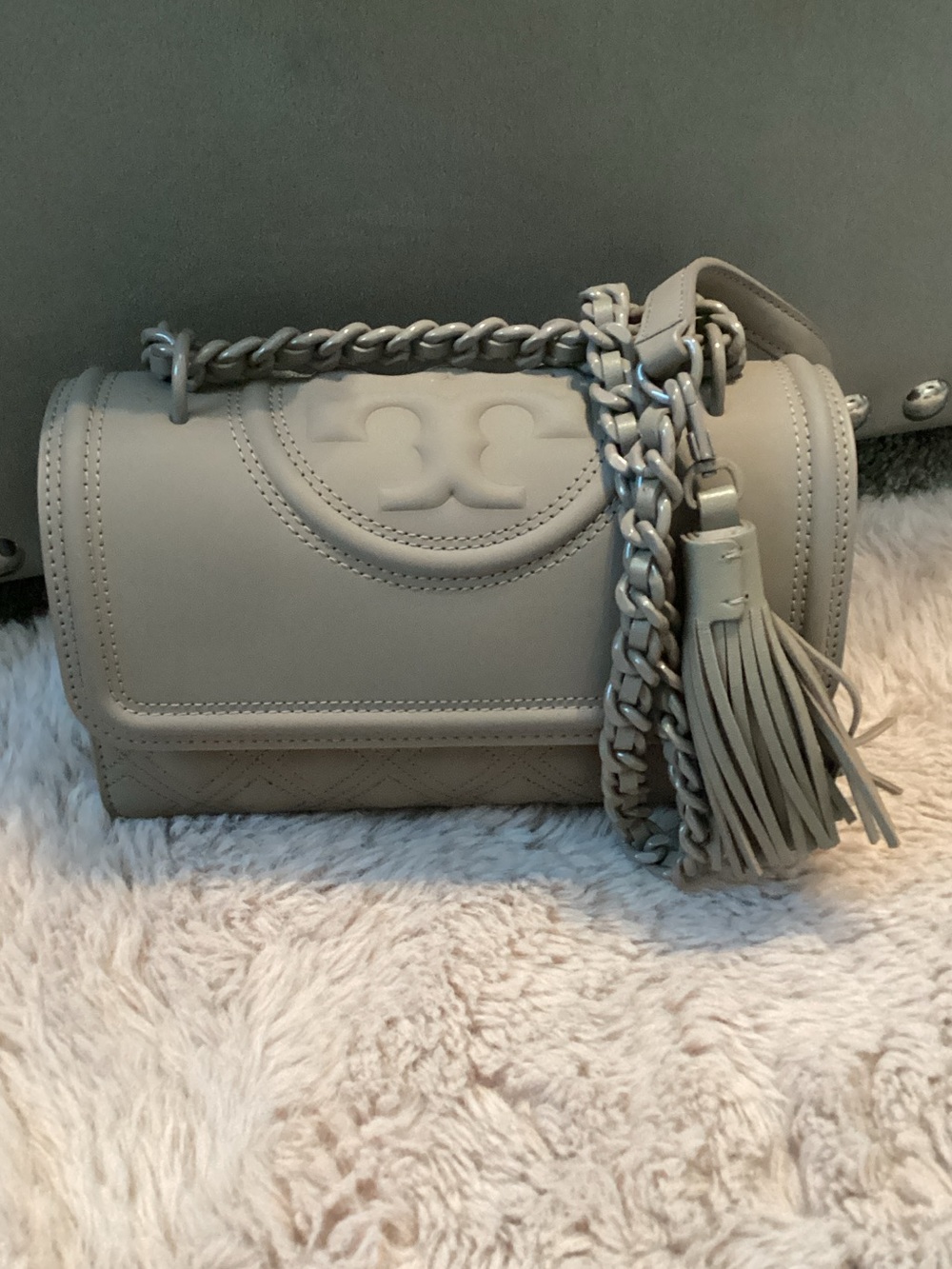 Tory Burch Gray Fleming Convertible Crossbody with Tassel